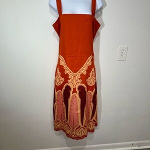 Eugene Fernandez burnt orange parrot dress lined